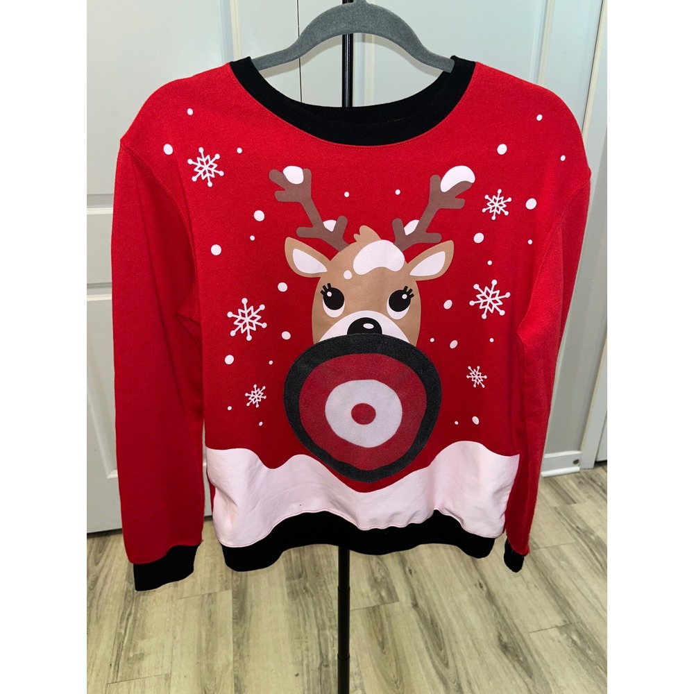 Awake Reindeer Graphic Sweatshirt Women's Size L Gray Holiday Pullover